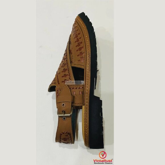 Authentic Brown Peshawari Sandals for Men, Durable Leather Shoes, Classic Woven main image 9